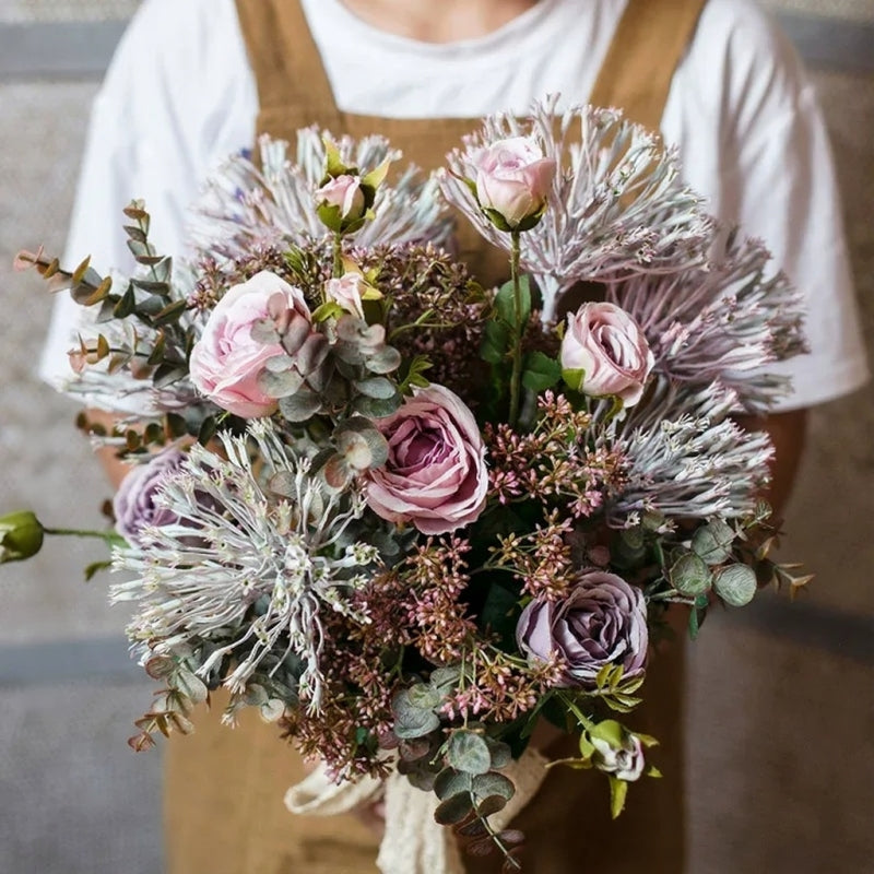 Rustic Lavender Bloom Bouquet 18.9 in tall artificial roses with silvery foliage RusticReach on Tampa Home & Garden Store