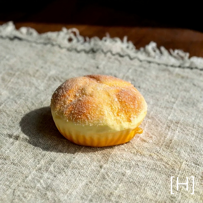 Artificial Bread & Pastry Display Prop sugar-dusted bun with golden crust on linen RusticReach on Tampa Home & Garden Store