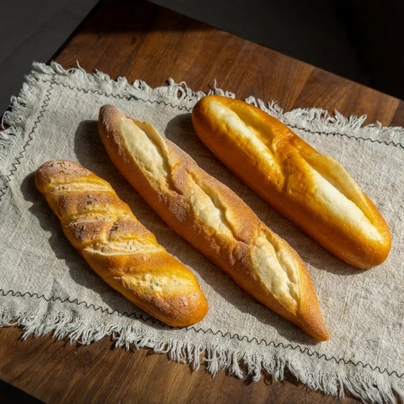 Artificial Bread & Pastry Display Props with three baguettes, golden crust by RusticReach on Tampa Home & Garden Store