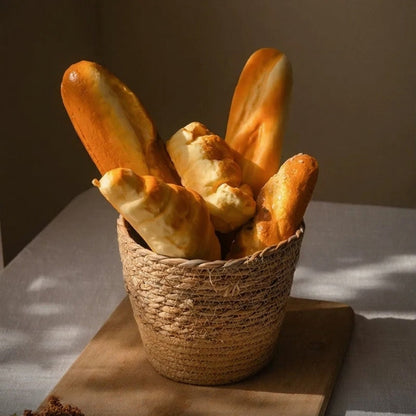 Artificial Bread & Pastry Display Props in a natural woven basket with baguettes and rolls, RusticReach on Tampa Home & Garden Store