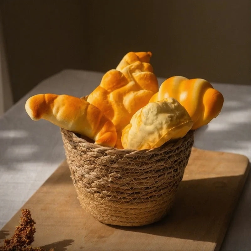 Artificial Bread & Pastry Display Props RusticReach in a woven basket with golden croissants on Tampa Home & Garden Store