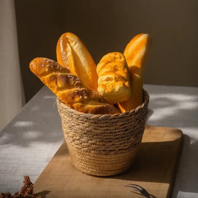 Artificial Bread & Pastry Display Props RusticReach: golden baguettes in a woven jute basket on Tampa Home & Garden Store