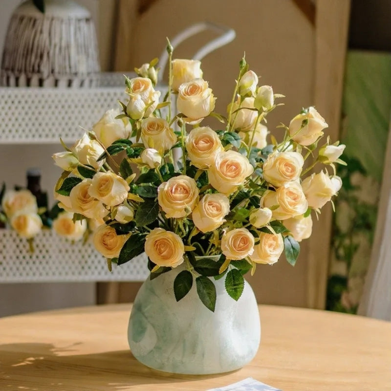 Vintage Garden Rose Stem 25in peach roses in pale blue vase RusticReach on Tampa Home & Garden Store