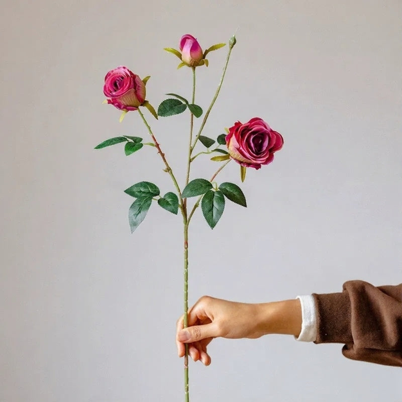 Vintage Garden Rose Stem 25 in artificial pink roses with green leaves RusticReach on Tampa Home & Garden Store