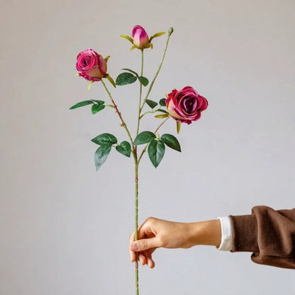 Vintage Garden Rose Stem 25 in artificial pink roses with green leaves RusticReach on Tampa Home & Garden Store