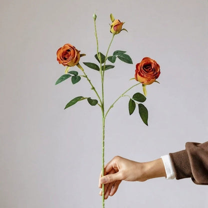 Vintage Garden Rose Stem 25in orange artificial flowering plant with green leaves by RusticReach on Tampa Home & Garden Store