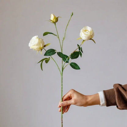 Vintage Garden Rose Stem 25in cream artificial roses with green leaves RusticReach on Tampa Home & Garden Store