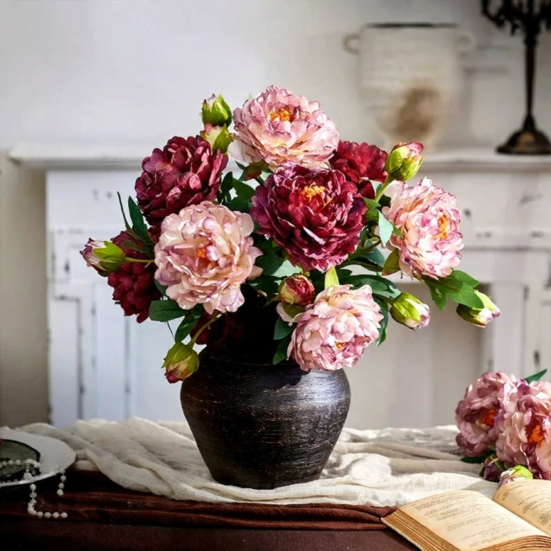RusticReach Vintage Peony Stem 26in artificial blooms in a dark vase on Tampa Home & Garden Store