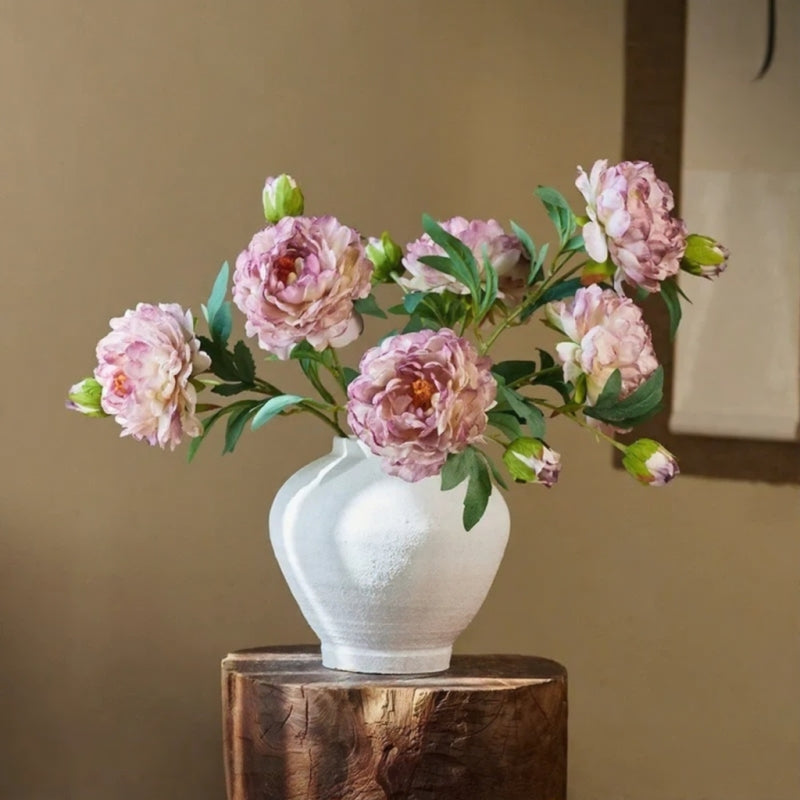 Vintage Peony Stem 26in pink blooms in a white ceramic vase RusticReach on Tampa Home & Garden Store