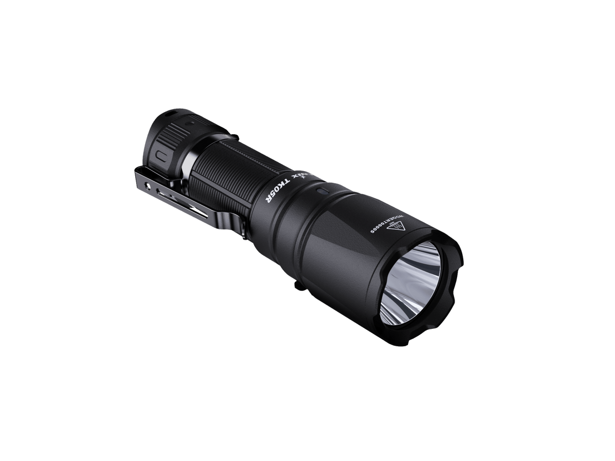 Fenix TK05R compact tactical flashlight with black aluminum body and side clip on Tampa Home & Garden Store