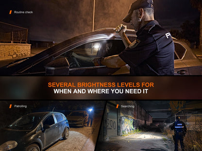 Fenix TK05R Compact Tactical EDC Flashlight used by officer, lighting car interior at night on Tampa Home & Garden Store