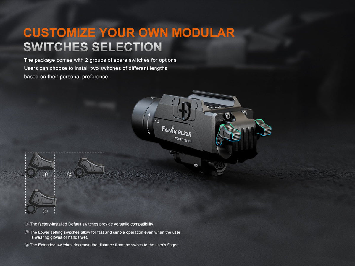 Fenix GL23R green laser tactical light weapon flashlight, black aluminum body with switches on Tampa Home & Garden Store