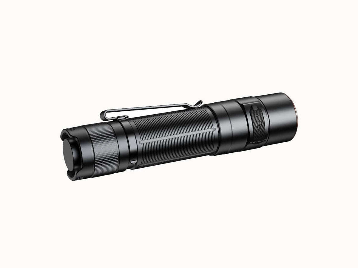 Fenix Store E35R high-performance rechargeable LED flashlight in black with pocket clip on Tampa Home & Garden Store