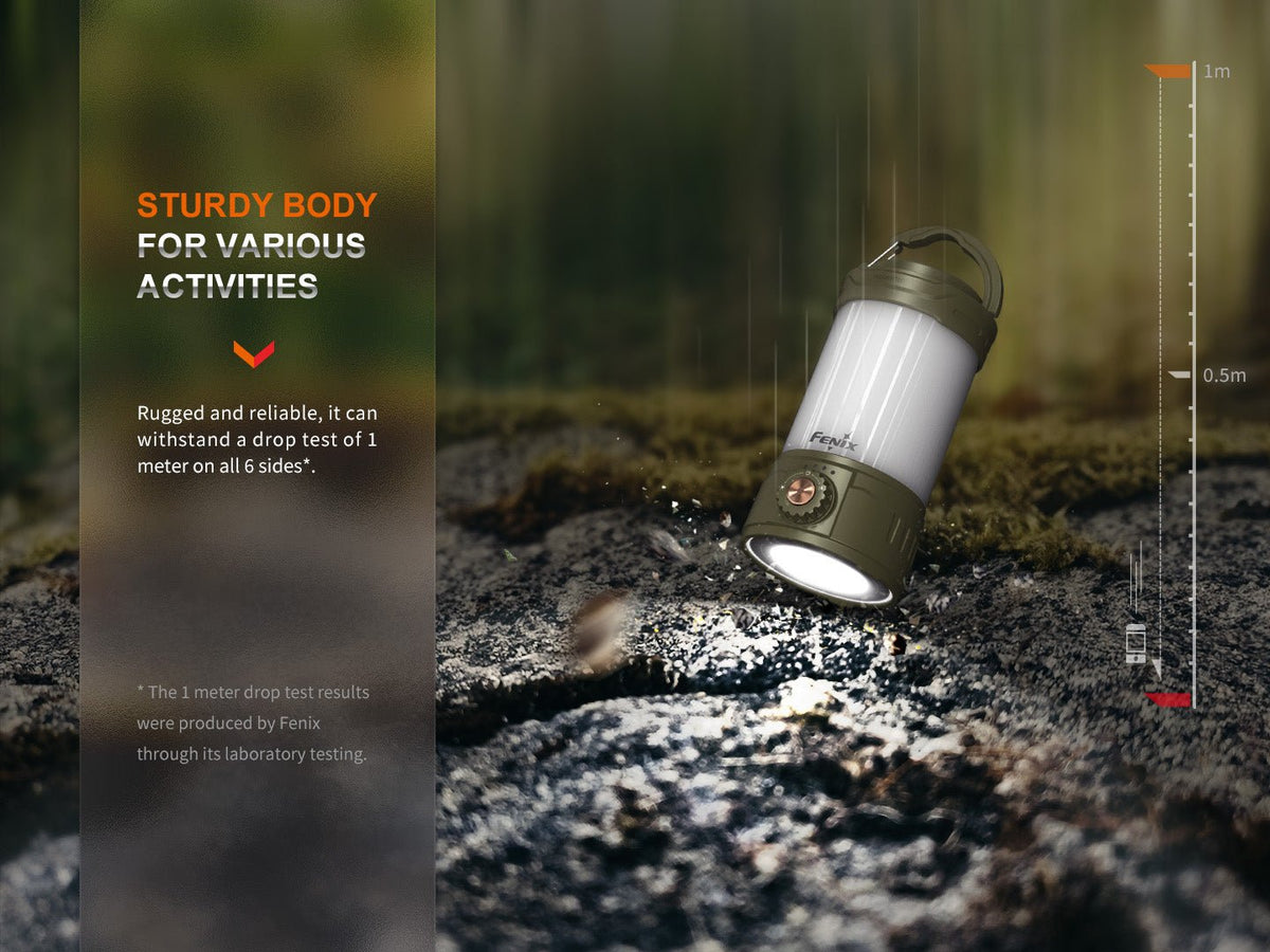 Fenix CL26R PRO lantern, olive-green body, copper dial, rechargeable LED camping light on Tampa Home & Garden Store