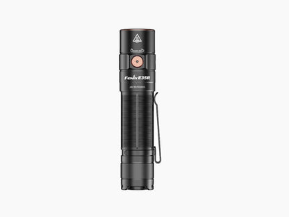 Fenix E35R EDC flashlight, black aluminum body with copper power button, rechargeable on Tampa Home & Garden Store