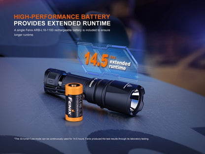 Fenix TK05R compact tactical flashlight with orange battery on Tampa Home & Garden Store