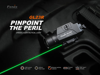 Fenix GL23R green laser tactical light mounted on pistol with 1200 lumens output on Tampa Home & Garden Store