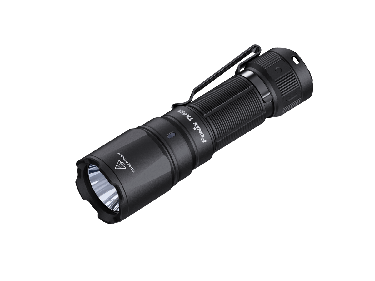 Fenix TK05R compact tactical flashlight black aluminum body with textured grip and pocket clip on Tampa Home & Garden Store