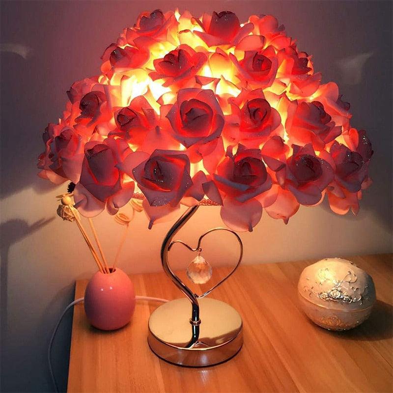 Table lamp Stevvex, pink rose with crystal pendant and heart base for bedroom décor on Tampa Home & Garden Store