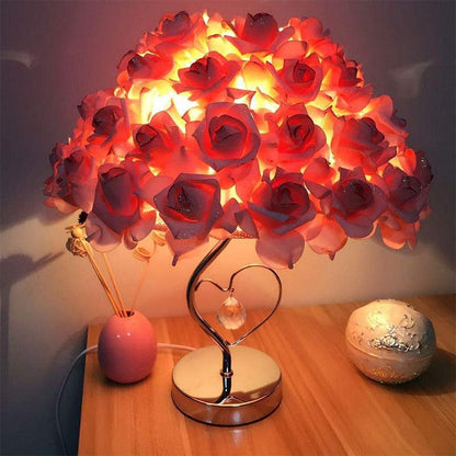 Table lamp Stevvex, pink rose with crystal pendant and heart base for bedroom décor on Tampa Home & Garden Store