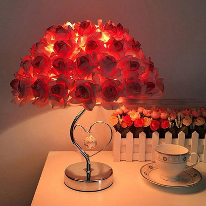 Table lamp with pink rose shade and crystal pendant, Stevvex ST125116AYC for bedroom decor on Tampa Home & Garden Store