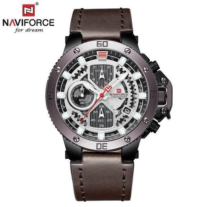 Naviforce men's chronograph watch ST1N600MK with brown leather strap and metal case on Tampa Home & Garden Store