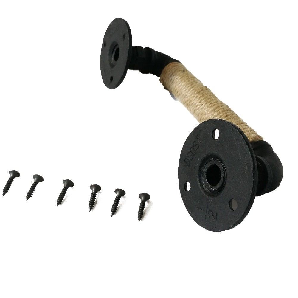 Door handle Stevvex industrial rope with black iron flanges; shaft with eight screws on Tampa Home & Garden Store