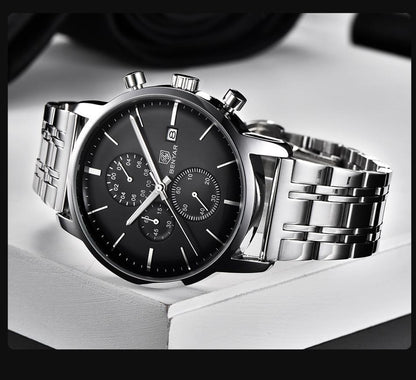 Men's stainless steel chronograph watch with black dial and date, Stevvex ST661BINUS11 on Tampa Home & Garden Store