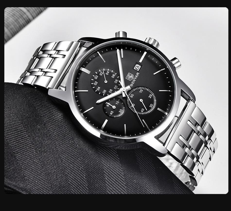 Stevvex men's stainless steel chronograph wristwatch with black dial and bracelet on Tampa Home & Garden Store