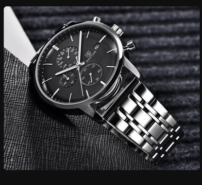 Stevvex ST661BINUS11 steel quartz luxury chronograph watch with black dial and steel bracelet on Tampa Home & Garden Store