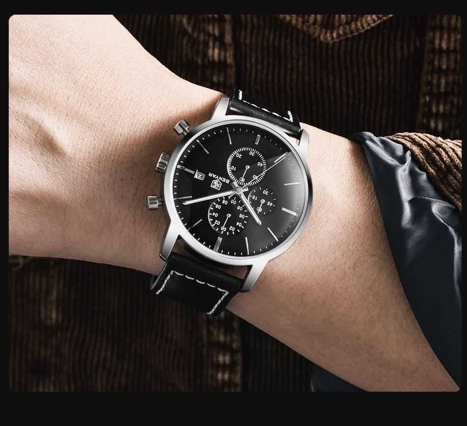 Stevvex ST661BINUS11 men's black dial chronograph watch with steel case and leather strap on Tampa Home & Garden Store