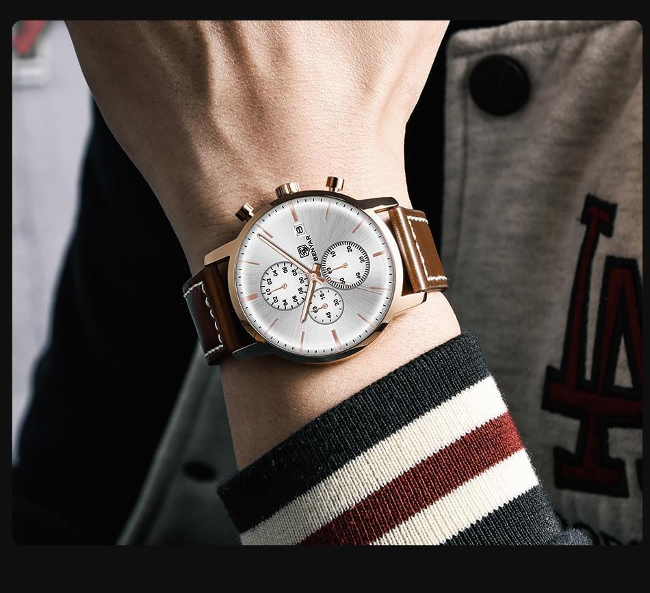 Stevvex ST661BINUS11 men's chronograph wristwatch, rose-gold case, brown leather strap on Tampa Home & Garden Store