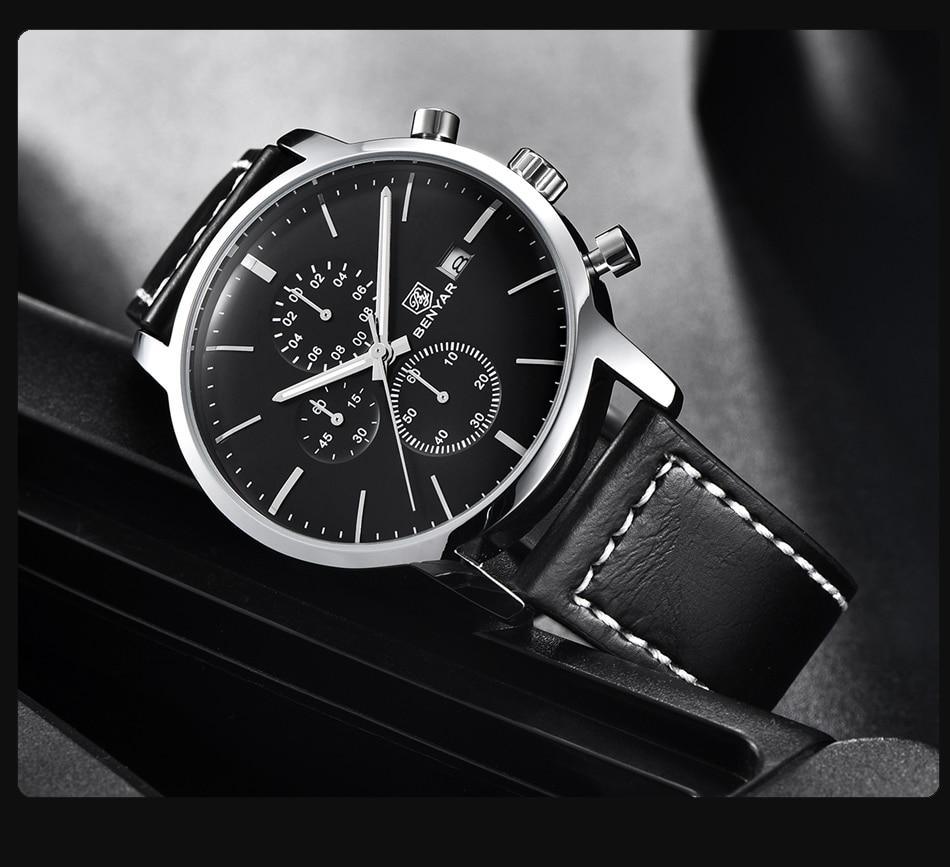 Stevvex ST661BINUS11 men's black leather strap watch, steel case, chronograph dial on Tampa Home & Garden Store