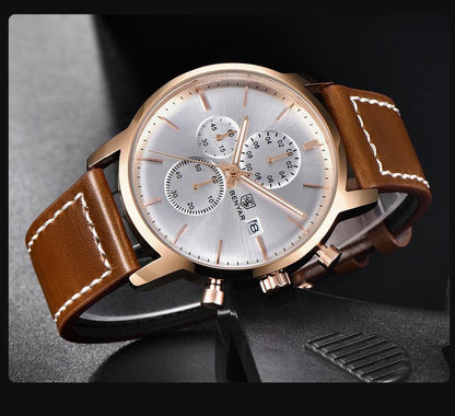 Stevvex ST661BINUS11 men's chronograph watch with rose-gold case and brown leather strap on Tampa Home & Garden Store