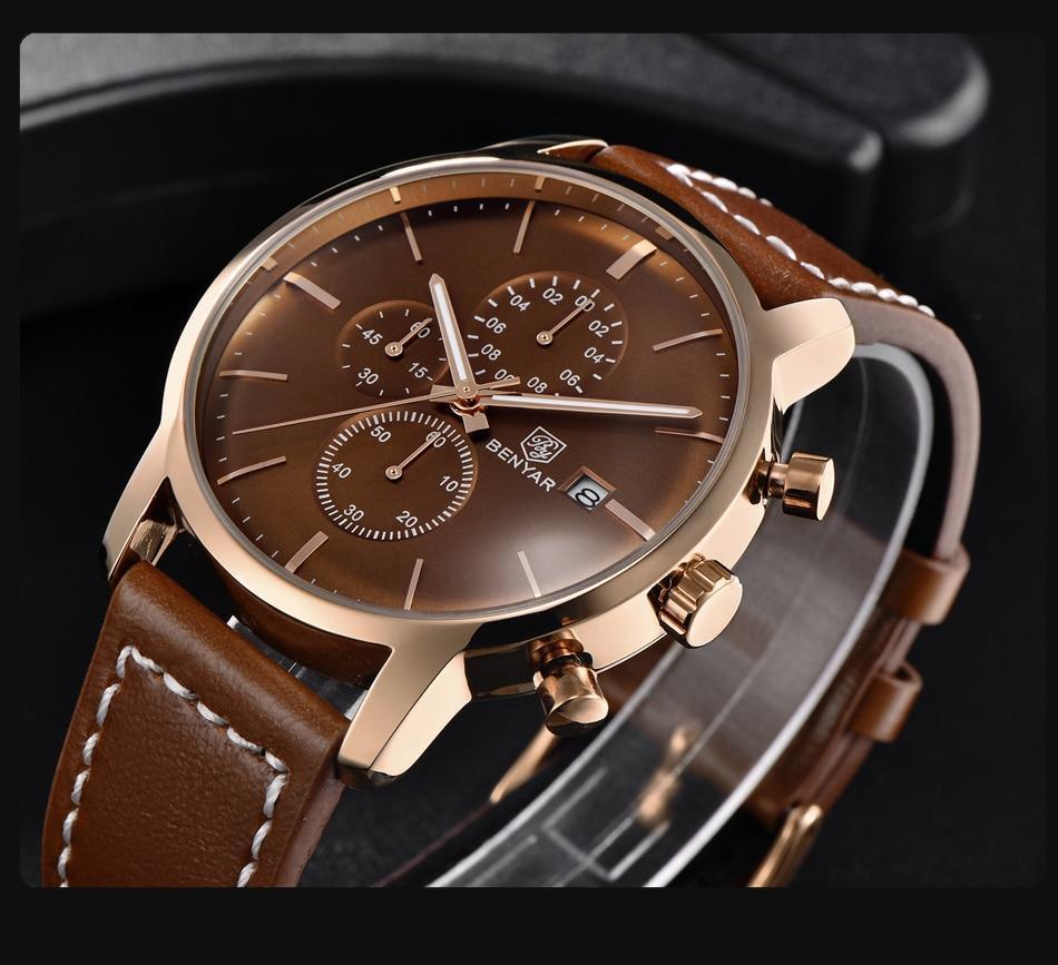 Stevvex men's brown dial chronograph watch with rose gold case and brown leather strap date window on Tampa Home & Garden Store