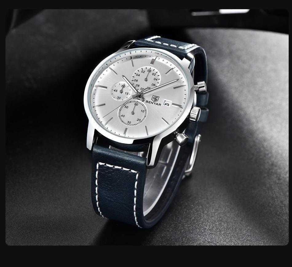 Stevvex ST661BINUS11 men's steel quartz chronograph watch with navy leather strap and silver dial on Tampa Home & Garden Store