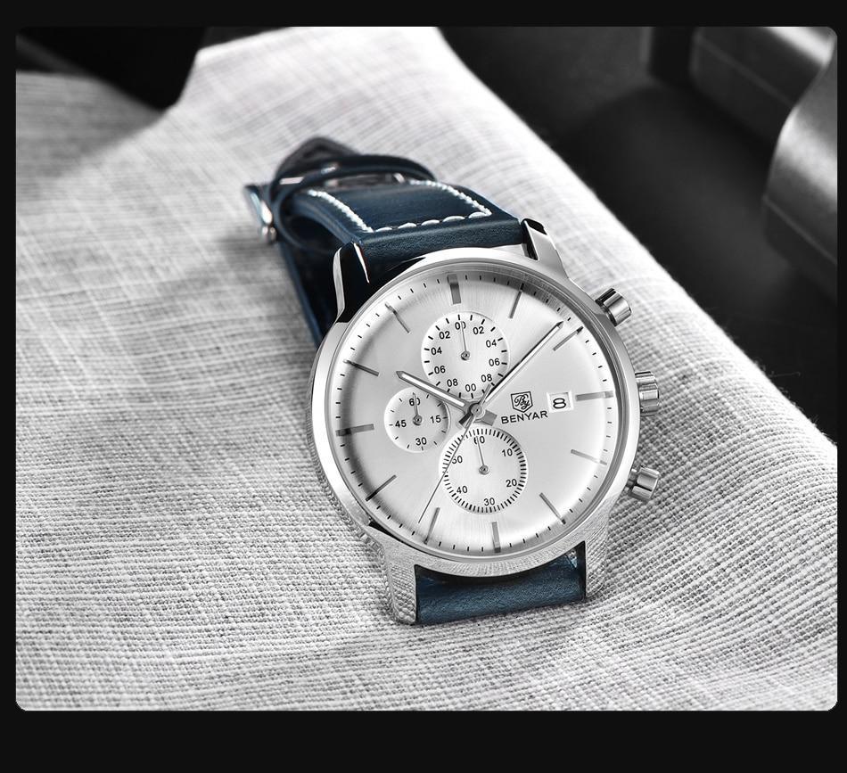Stevvex Benyar ST661BINUS11 men's steel quartz chronograph watch with blue leather strap on Tampa Home & Garden Store
