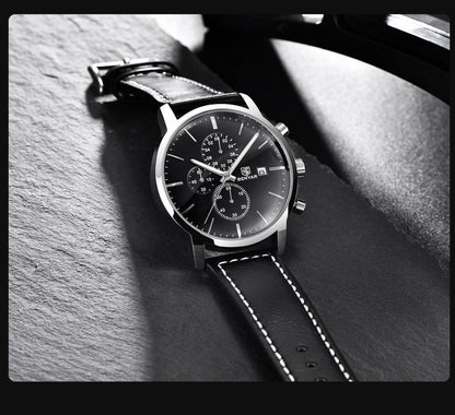 Men's wristwatch Stevvex ST661BINUS11 with steel case, black dial, leather strap on Tampa Home & Garden Store