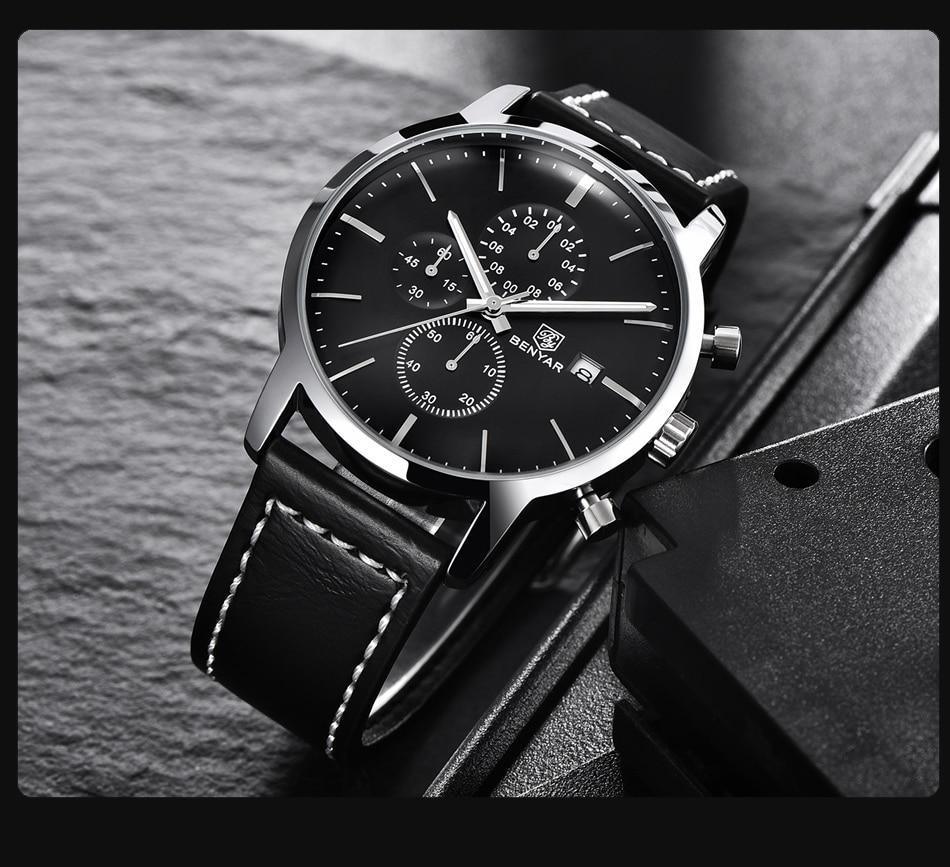 Stevvex ST661BINUS11 men's black leather strap watch with silver steel case and chronograph dials on Tampa Home & Garden Store