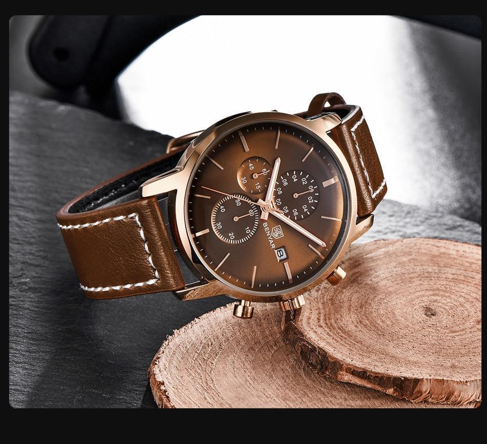 ST661BINUS11 Stevvex men's brown leather watch with rose gold case and chronograph dials on Tampa Home & Garden Store