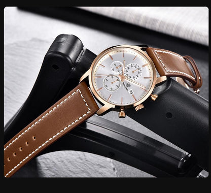 Stevvex ST661BINUS11 men's watch with rose gold steel case and silver dial brown leather strap on Tampa Home & Garden Store