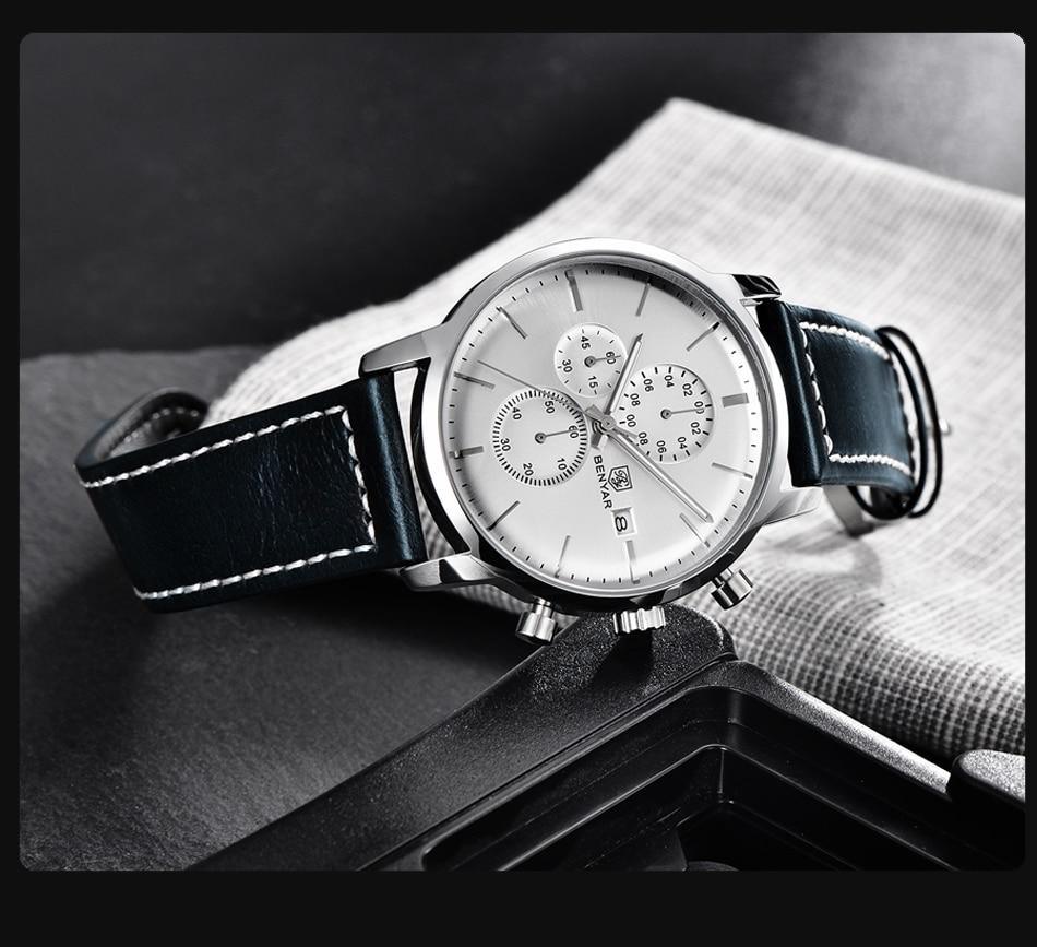 Stevvex men's steel quartz luxury wristwatch with white dial and black leather strap on Tampa Home & Garden Store