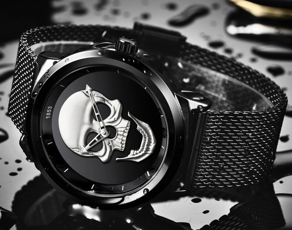 Men's waterproof stainless steel watch with 3D skull dial and mesh band Stevvex on Tampa Home & Garden Store