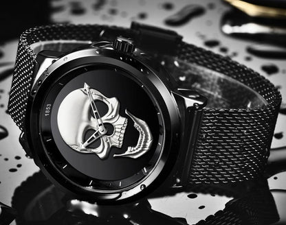 Men's waterproof stainless steel watch with 3D skull dial and mesh band Stevvex on Tampa Home & Garden Store