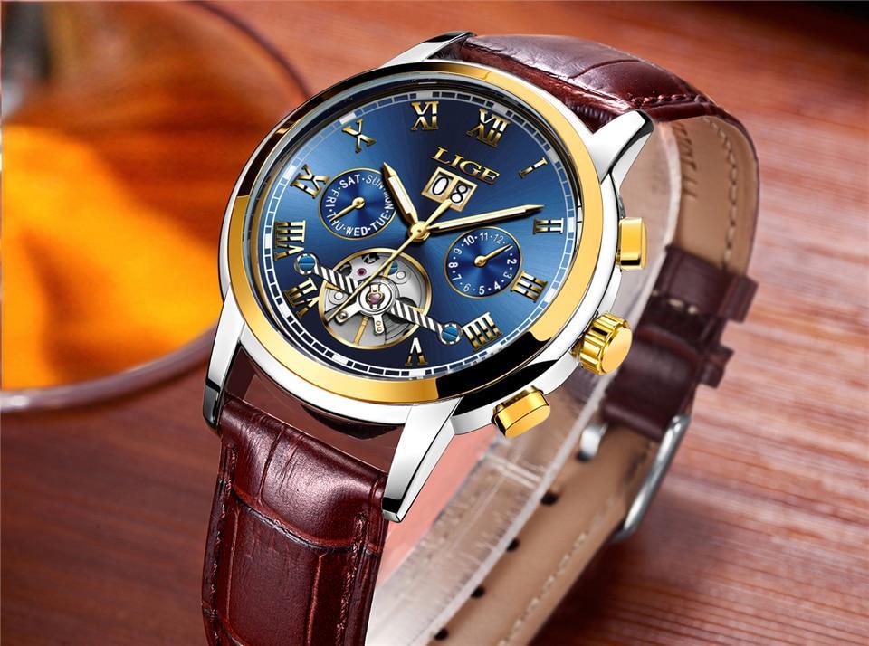 Men's waterproof watch Stevvex with blue dial and gold bezel on Tampa Home & Garden Store