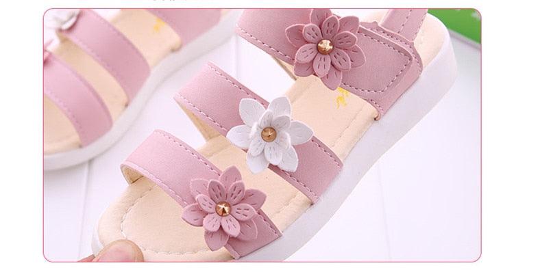 Stevvex children's pink flower strap sandals open-toe with flower accents for summer on Tampa Home & Garden Store