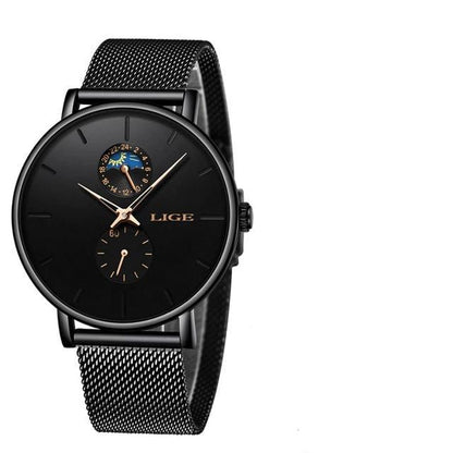 LIGE women's black mesh watch with chronometer-style subdials and braided bracelet on Tampa Home & Garden Store