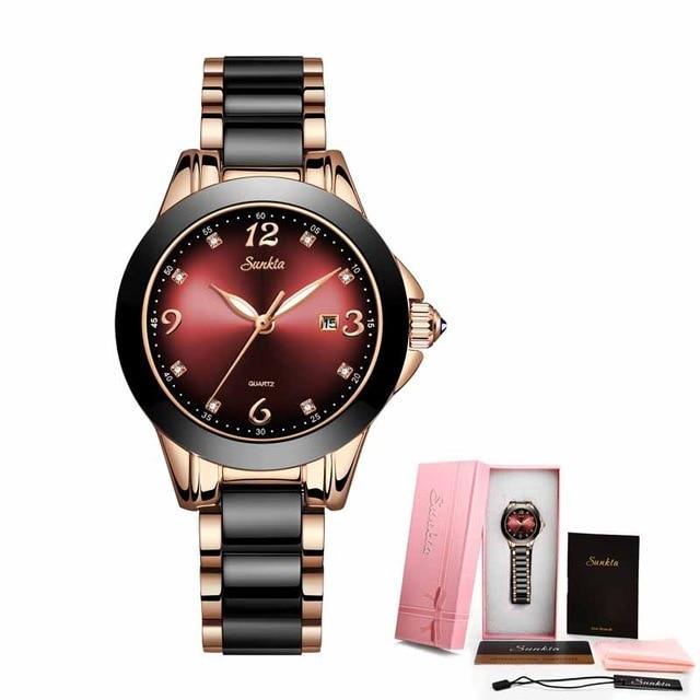 Stevvex waterproof women's watch with black ceramic bracelet and zircon markers on Tampa Home & Garden Store