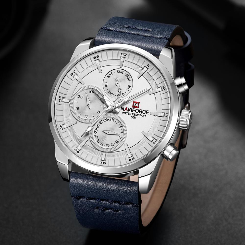 Stevvex men's waterproof watch with fluorescent hands and a blue leather strap on Tampa Home & Garden Store