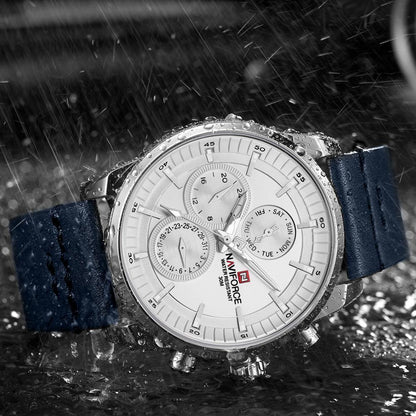 Stevvex men's elegant waterproof watch with luminous hands, white dial, blue leather strap on Tampa Home & Garden Store